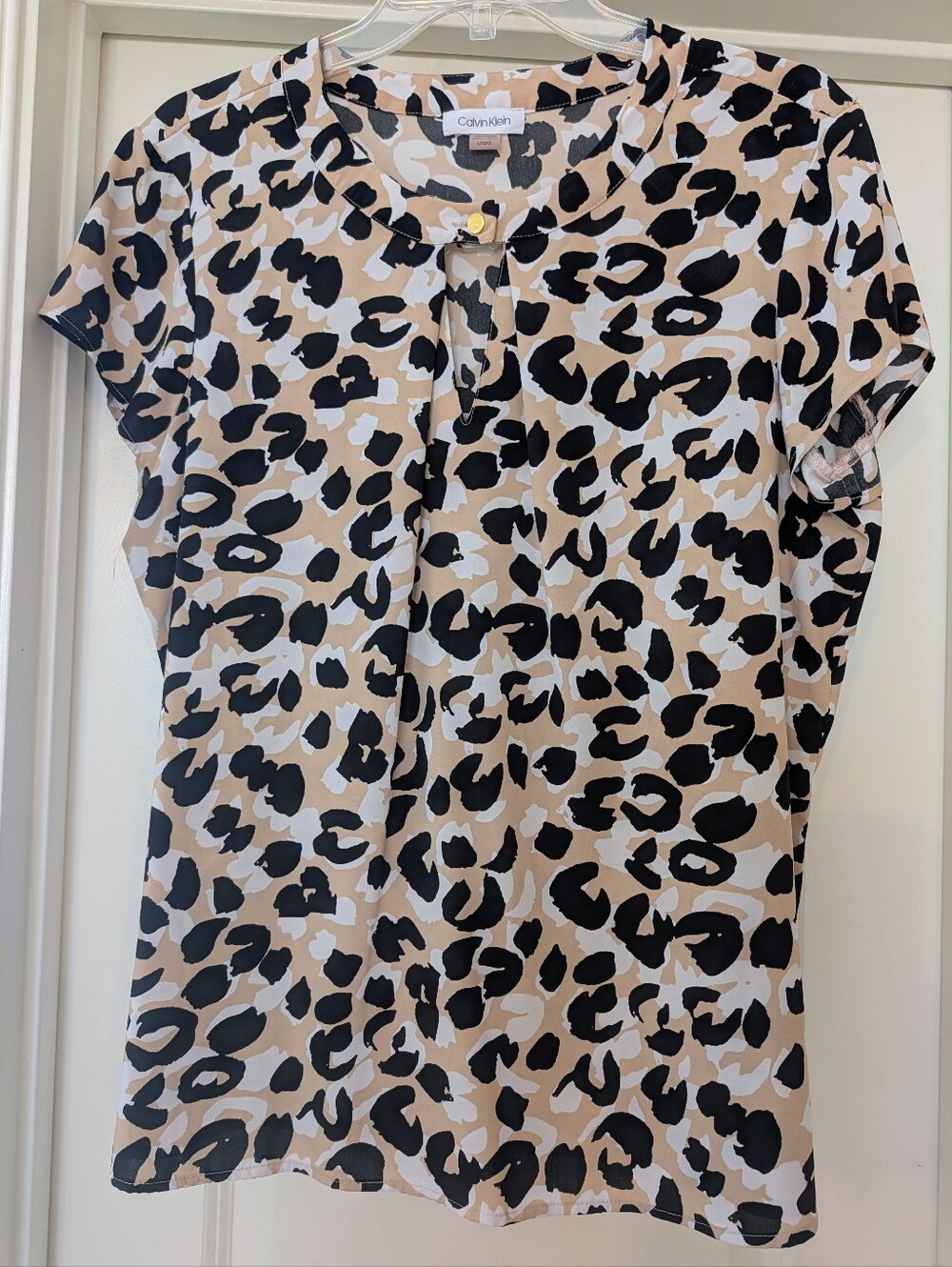 Calvin Klein Leopard Print Peep Neck Blouse